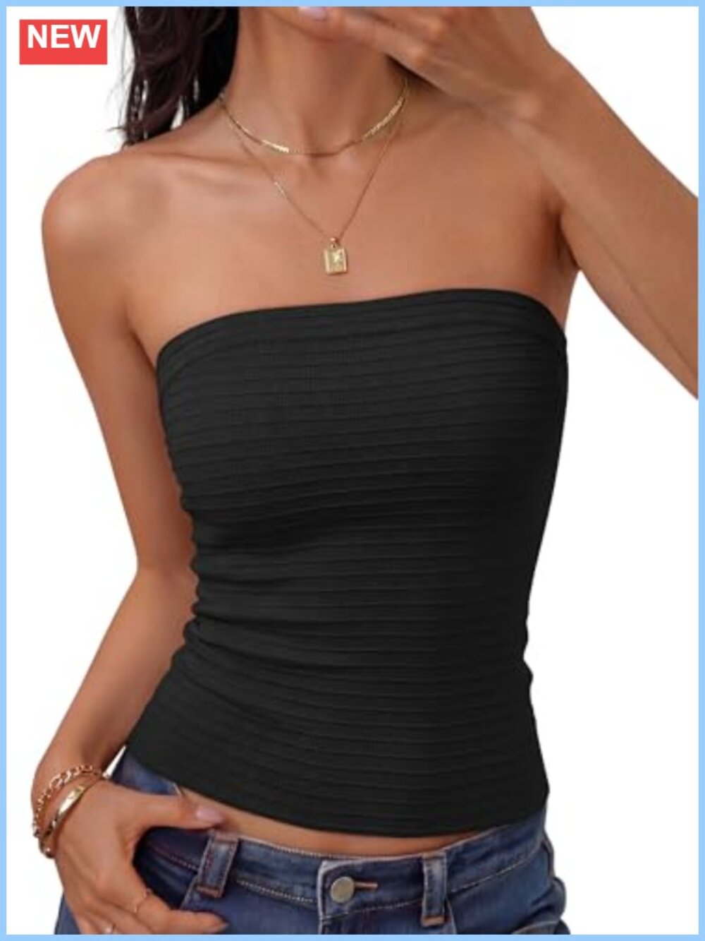 Ribbed Knit Strapless Tube Top Ruched Bandeau Crop Beach Vacation